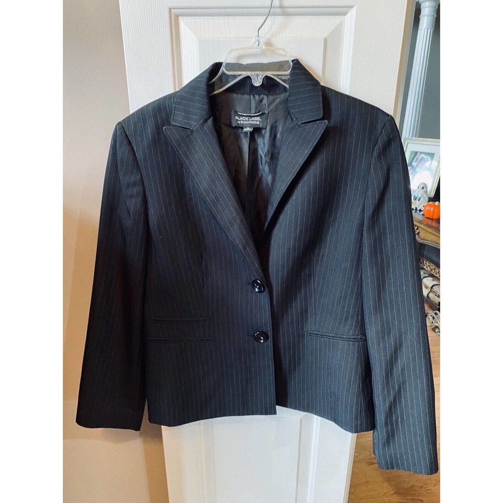 Evan Picone Black Label Black Pin Stripe‎ Jacket Size 14